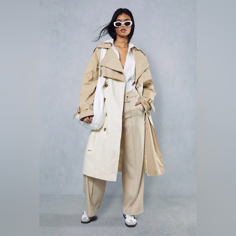 MISSPAP Oversized Contrast Tonal Trench Coat